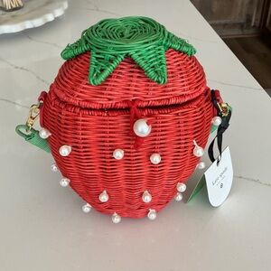 Kate Spade Wicker Basket Strawberry Bag with Pearls